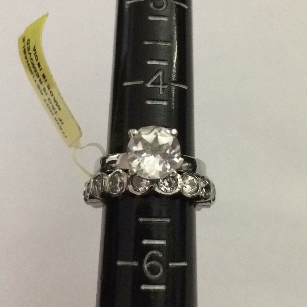 White Topaz stainless steel set of Bands size 5